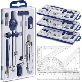 Teling 4 Pack Professional Geometry Set Compass Geometry Tool Protractor and Compass Set Drafting Compass for Geometry Drafting Tools for Drafting, Math and Making Circles Drafting Supplies