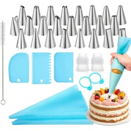 Kits de 34 Piezas de Boquillas para Manga Pastelera,Boquillas para MangaStainless,duyas pasteleras,Utensilios de Repostería,Con 24 Boquillas,2 Manga Pastelera Reutilizable