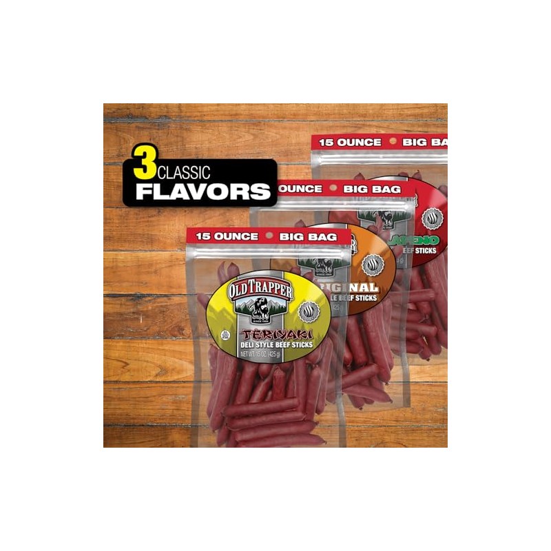 Old Trapper Deli-Style Beef Sticks, Teriyaki Flavor, 15-Ounce Package, Great