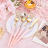 Supernal 102Pcs Pink Plastic Silverware, Gold Disposable Utensils with Pink