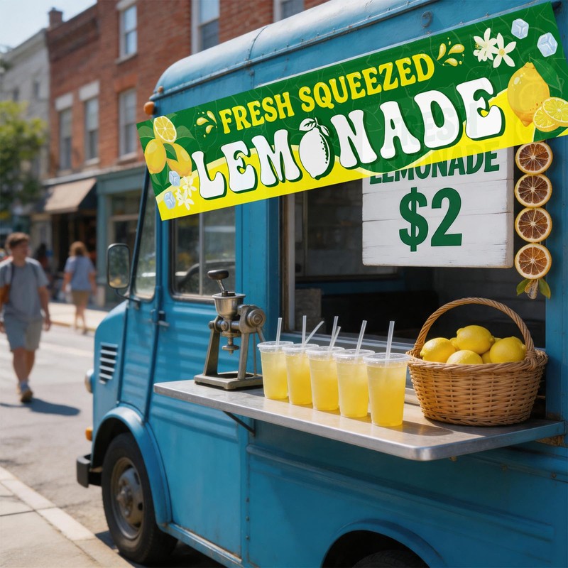 LIRAVENO Lemonade Sign Vinyl Banner - 2 x 10 ft
