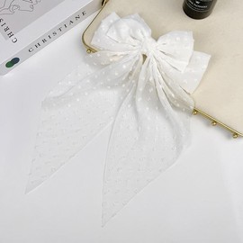 Zac's Alter Ego Very Large Patterned Lace Double Hair Bow on Barrette with Tails