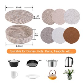 8 Inch Trivets for Hot Dishes, Pot Holders for Kitchen, 6 Pcs Heat Resistant Hot Pads with Storage Basket, Hot Plate Mats for Kitchen Countertops, Table, Home Essentials, Farmhouse Decor (Brown)
