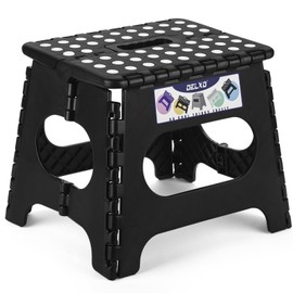 Delxo Folding Step Stool,11 Inch Non-Slip Foldable Step Stools for Kids and Adults,Portable Foldable Step Stool Lightweight Small Folding Stool with Handle for Kitchen Bathroom in Black,1 Pack