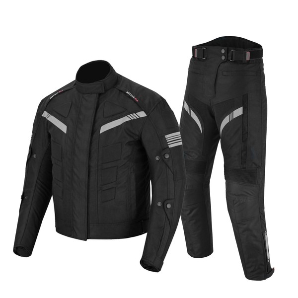 Ultimate Rider's Protection Motorbike Suit with Waterproofing , CE Approved Armor, and Double-Stitched Durability Warm Lining ,Reflectors, Air Vents (Black Suit, 2XL[Waist 38"-L32" Chest 46"])