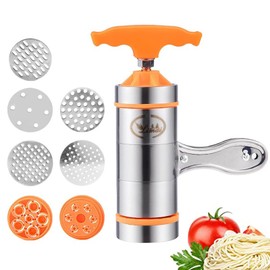 Mini manual pasta maker, mould pasta machine, pasta press machine, pasta machine made of stainless steel, for fresh fettuccine, lasagne, rolling pin, cutter pasta machine with 7 press moulds.