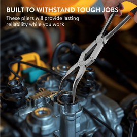 Navaris Long Needle Nose Pliers - 45 Degree Bent Tip - Enhanced Long Reach Wire Cutters - Double Jointed Side Hose Clamp Cutter with Anti-Slip Grip