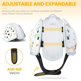 Orzbow Baby Helmet, Breathable Baby Head Guard for Crawling and Walking, Adjustable Baby Safety Helmet, Anti-Collision, Ultralight, High-Quality Cotton and EVA (White Dino)