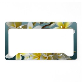 CafePress Plumeria On Blue License Plate Holder Aluminum License Plate Frame, License Tag Holder