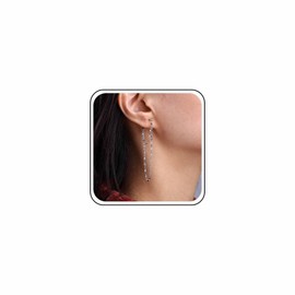 Vintage Silver Chain Stud Earrings Layered Double Chain Earrings Long Tassel Chain Dangle Earrings Sequins Chain Drop Earrings Minimalist Chain Jacket Earrings Jewelry for Women