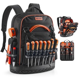 VEVOR Tool Backpack, 64 Pockets, Heavy-duty Tools Storage Organizer Work Bags Backpack with Laptop Compartment & Molded Base, Electrician Jobsite Backpack for Electrician, Repairman, and HVAC Techs