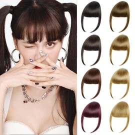 TENDER EPOCH Bangs Hair Clip in Bangs - Fake Curtain Flat French Bangs Clip on Hair Extensions, Natural Thick Bangs Fringe with Temples Hairpieces for Women Daily Wear - Dark Brown