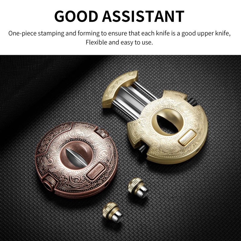 CIGARLOONG Cigar Punch Cutter Bronze Engrave Double Size Drill Cigar