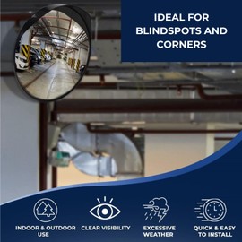 12" Convex Mirror Outdoor & Indoor — Acrylic Safety Traffic Mirror for Wall with Adjustable Swivel; 130° Concave Reflector for Blindspots; Curved Driveway & Parking Reflector for Garage