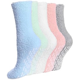 5 Pairs of Women's Cuddly Socks, Stopper Socks, Stopper Socks for Women, Non-Slip Socks, Fluffy Socks, for Women, Thermal Socks, House Socks, Sleeping Socks, Non-Slip Socks, Size 37-43, multicoloured