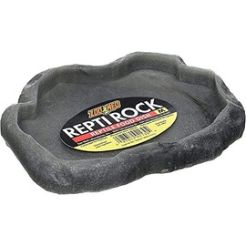 Zoo Med Reptile Rock Food Dish, Medium, 7.25"l x 6"w x 0.75"h, Colors may vary Black