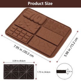 ZTHapwa Chocolate Bar Molds Silicone with 6 Shapes, Break Apart Square Deep Silicone Mold for Chocolate Energy Bars/Candy/Wax Melts/Candle/Resin, 2 Pcs