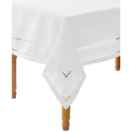 Hem Stitch Embroidered Vintage Design Tablecloth White 68" by 108" Oblong/Rectangle