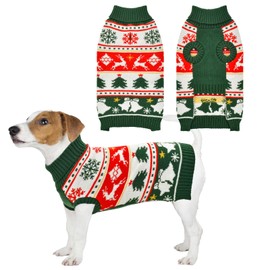Vehomy Dog Christmas Sweater Warm Dog Xmas Turtleneck Sweater with Snowflakes Reindeers Bells Dog Knitwear Chirstmas Knitted Shirt Pullover Clothes for Medium Large Dogs S