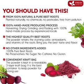FRESHDRINKUS, Premium 42oz Beet Root Powder, 100% Natural and Pure from Beet Root, Beetroot Powder Perfect for Smoothies, Energy Booster, Soups and Sauces. No Additives, No Gluten, No Sugar, Vegan