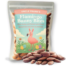 Flamingo Bunny Bites – 8oz Roasted Salted Almonds – Funny Easter Snack for Flamingo Lovers – Hilarious Easter Basket Filler for Adults & Teens – Made in USA