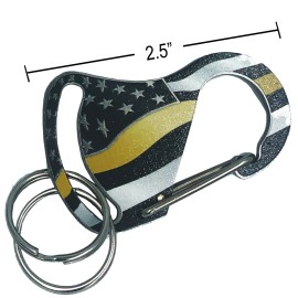 America's Front Line Thin Gold Line Carabiner Keychains with 2 key rings 911 dispatcher yellow securi