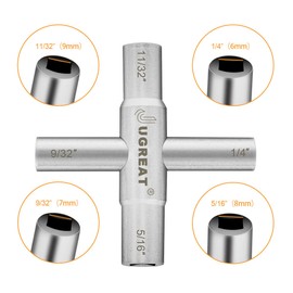 JUGREAT Water Key 4 Way Sillcock Key,Heavy Duty Sillcock Key, 4 Wrench Sizes, 1 Pack