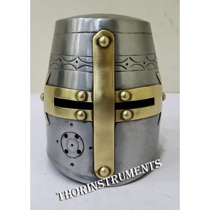 Armor Knight Templar Crusader Mini Medieval Helmet W/Red Stand
