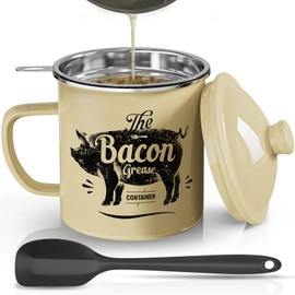 Contenedor de grasa de tocino con colador, contenedor grande de grasa esmaltada de 40 onzas, con espátula de silicona, engrasadora de tocino de granja, contenedor de aceite de cocina para