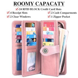 SENDEFN Genuine Leather Purses for Women, RFID Large Ladies Purse, Wallet for Women with Wrist Strap