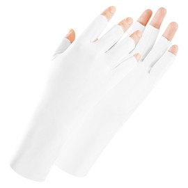 HATINXIA UV Gloves for Gel Manicures, Professional UPF50+ UV Sun Protection Gloves for Nail Lamp, Nail Art Skin Care Fingerless Anti UV Protective Glove for Women, 1 Pair (White)