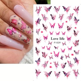 Doneace Flower Butterfly Nail Art Stickers Spring Nail Decals 3D Self-Adhesive Nail Art Supplies Colorful Floral Designer Nail Sticker for Women Manicure Decorations 5 Sheets