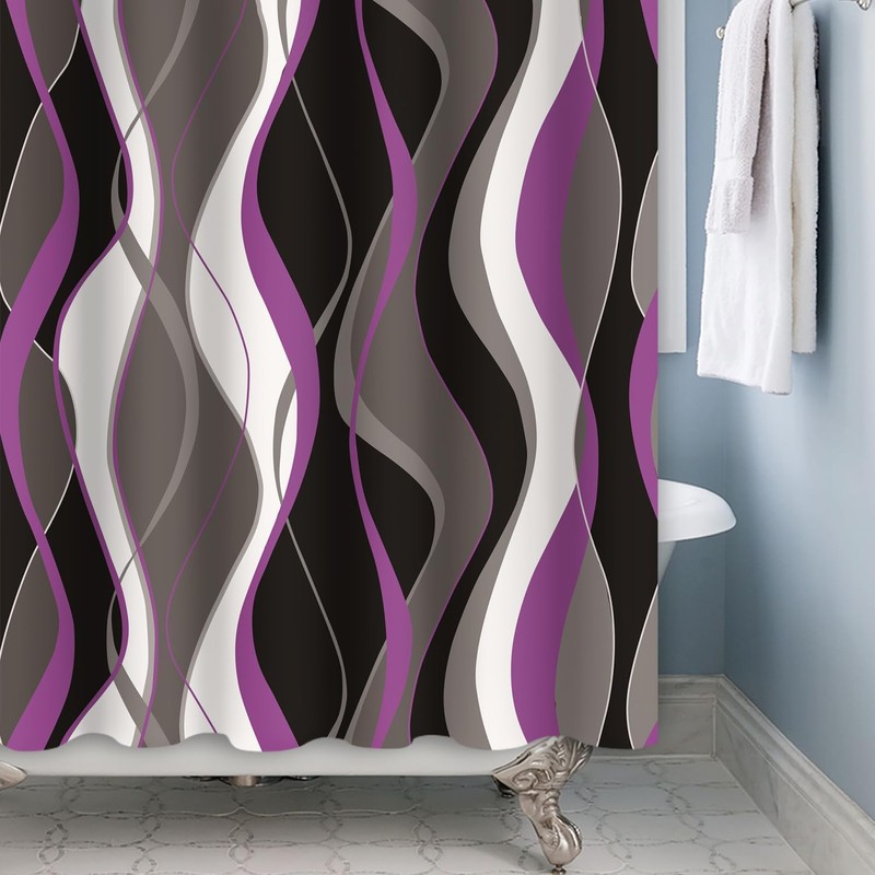 Violet Shower Curtain Grey and Black Striped Minimalist Shower Curtain
