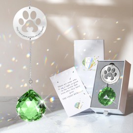 Mooncraftlogy Dog Memorial Gifts, Unique Loss of Pet Sympathy Idea, Green Crystal Ball Rainbow Suncatcher with Paw Print for Cat or Dog Remembrance and Bereavement