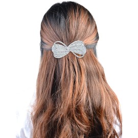 YYBONNIE Elegant Sparkly Crystal Bow French Hair Barrette Clips Bowknot Flower Hair Clips Bridal Barrette Wedding Prom Party Hair Accessories for Women Bridal (Ribbon Bow)