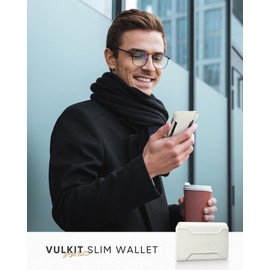 VULKIT Slim Credit Card Holder RFID Blocking Leather Card Wallet for Men or Women Minimalist Men's Wallets Magnetic Closure Bifold Bussiness Card Holders, Beige
