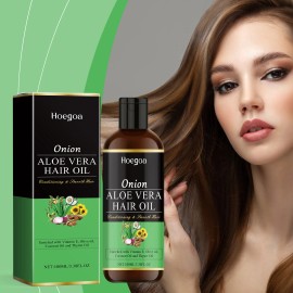 Onion and Aloe Vera Hair Care Oil, Repair Hair, Frizz, Dry, Smooth, Gentle and Nourishing Hairvolume: 100 mL, color: White, Scent: Unscented
