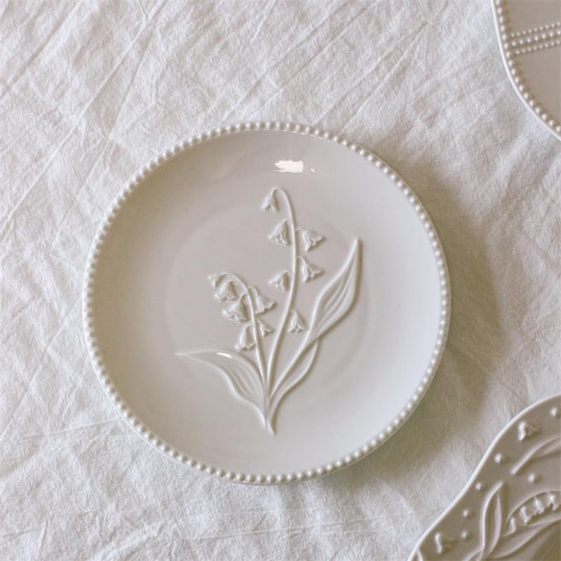 WAIT FLY Lily of the Valley Embossed Flower Ceramic Dinner