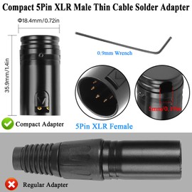 QIANRENON Compact 5-Pin XLR Soldering Audio Adapter Adjustable 90° Angle Xlr 5Pin Connector Microphone Thin Cable Connector Gold-Plated Xlr-5 DMX 512 Plug, for DIY Repair, with 0.9 mm Allen Key