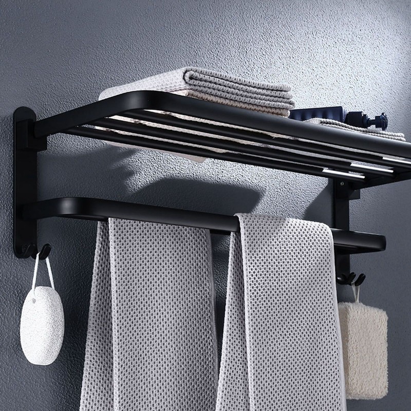 Household Bathroom Toilet Wall Mounted Folding Towel Rack Space Aluminum