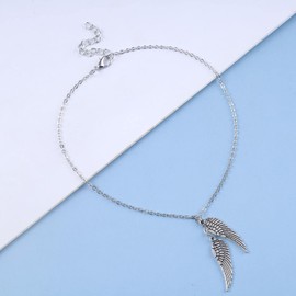 Inilbran Boho Angle Wings Choker Necklace Silver Angel Wings Necklace Choker Vintage Wings Pendant Necklace Minimalist Feather Necklace Jewellery for Women and Girls