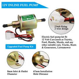 Universal Electric Fuel Pump Kit for All 12V Cars Trucks Boats Carburetor Lawn Mower, DC 12V (3-6PSI) Fuel Pump+ 2M 5/16" ID Fuel Line + Fuel Filters + 10pcs Hose Clamp