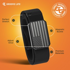 Groove Life Hero Groove Belt Flag Black/Black - Men's Stretch Nylon Belt with Magnetic Aluminum Buckle, Lifetime Coverage - Medium (33-36")