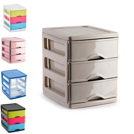 Plastic Desktop Storage Unit with Drawers, Stationary Arts Drawer Desktop Tabletop Organiser Storage Tower Unit for Office Bedroom Garage ((17 x 13.5 x 17cm, 3 Drawers Taupe))