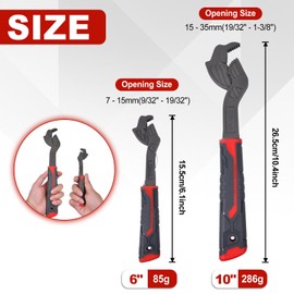 LEONTOOL 2 PCS Self Adjusting Pipe Wrench Set, 6 10 Inch Quick Pipe Vise Micro 5 Wrench for 7-35mm Nuts, 40CR-V 3-Side Teeth Multifunctional Self Locking Wrenches for Car Bicycle Plumbing Repairs