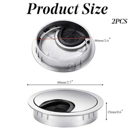 2Pcs Desk Table Grommet 60mm(2.4 inch) Brushed Chrome Desk Cable Wire Grommet Cable Port Hole Covers Tidy for Home Office Computer Table Wire Organizer