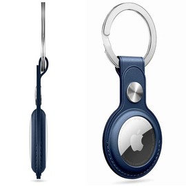 PU Leather AirTag Case Cover with keychain - Anti-Fall, Scratch-Resistant & Secure-Fit Protective AirTag Accessories - AirTag Keyring, AirTag Holder for Pet Collar, Luggage, Backpack - (Blue)