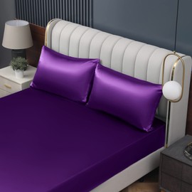 Homiest Purple Satin Pillowcase for Hair and Skin, Queen Size Pillow Covers Luxury & Ultra Soft Pillow Cases Set of 2, Cooling Pillowcovers with Envelope Closure, Anti Wrinkle, 20 x 30 Inch