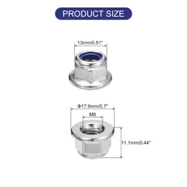 sourcing map M8x1.25mm Flange Nylon Insert Lock Nuts, 15Pcs 304 Stainless Steel Metric Hex Lock Nuts Self Locking Nuts for Industrial Construction Fasteners