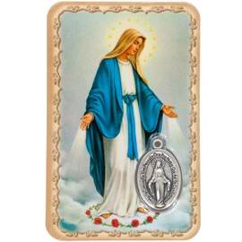 Catholic Prayer Print with Built-In Silver-Tone Medal | Laminated | Religious Art | Great Gift for First Communion or Confirmation (Memorare)